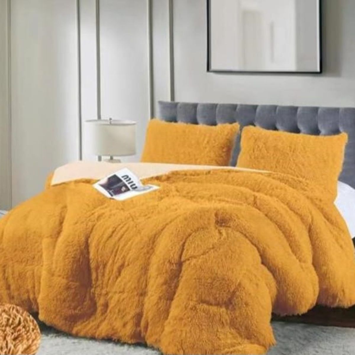 GENERICO - Cubrecamas de Invierno Peludos con Chiporro 2 P Mostaza