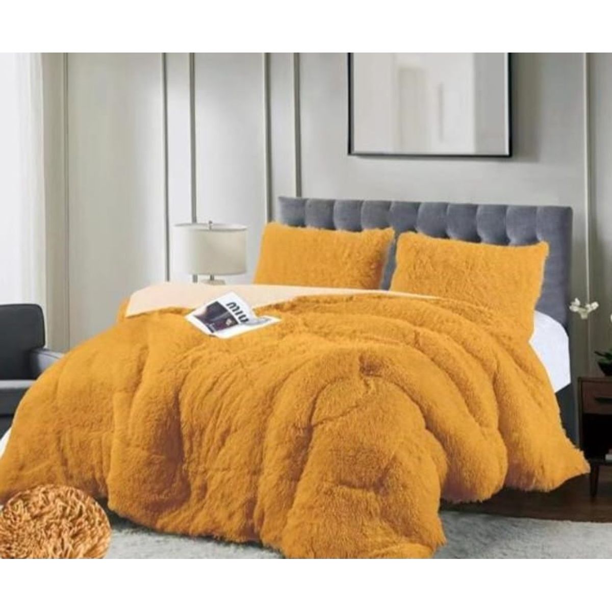 GENERICO - Cubrecamas de Invierno Peludos con Chiporro 2 P Mostaza
