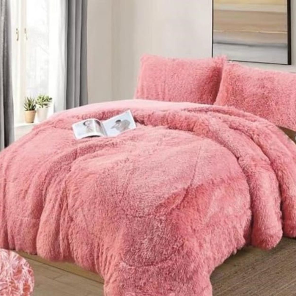 GENERICO - Cubrecamas de Invierno Peludos con Chiporro 2 P Palo Rosa Rouss