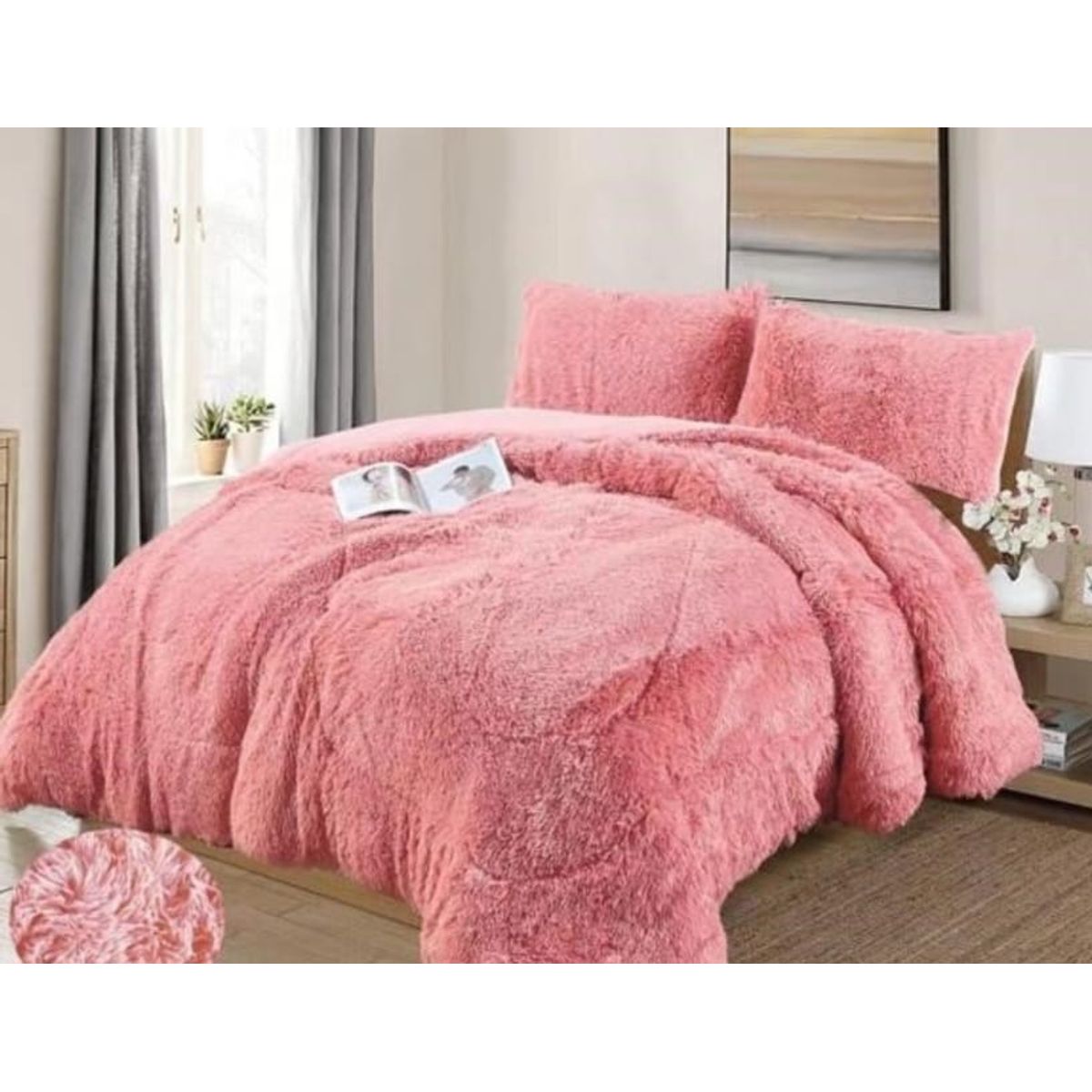 GENERICO - Cubrecamas de Invierno Peludos con Chiporro 2 P Palo Rosa Rouss