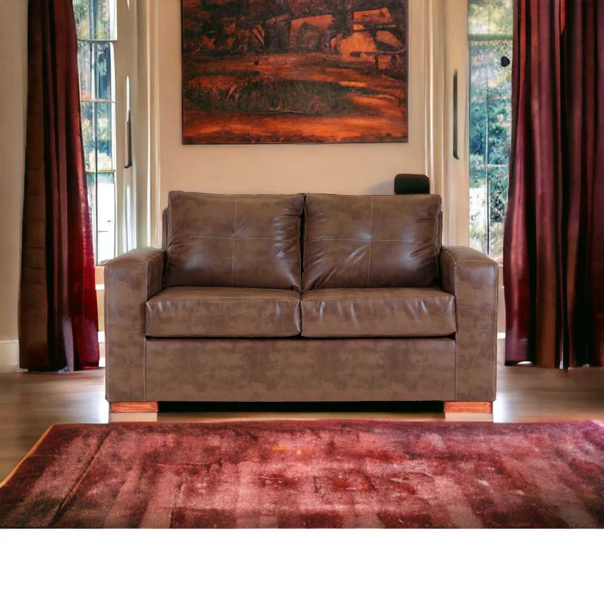 MUEBLES AMERICA - Sofá Franco 2 Cuerpos Cuero Sintético Caramelo