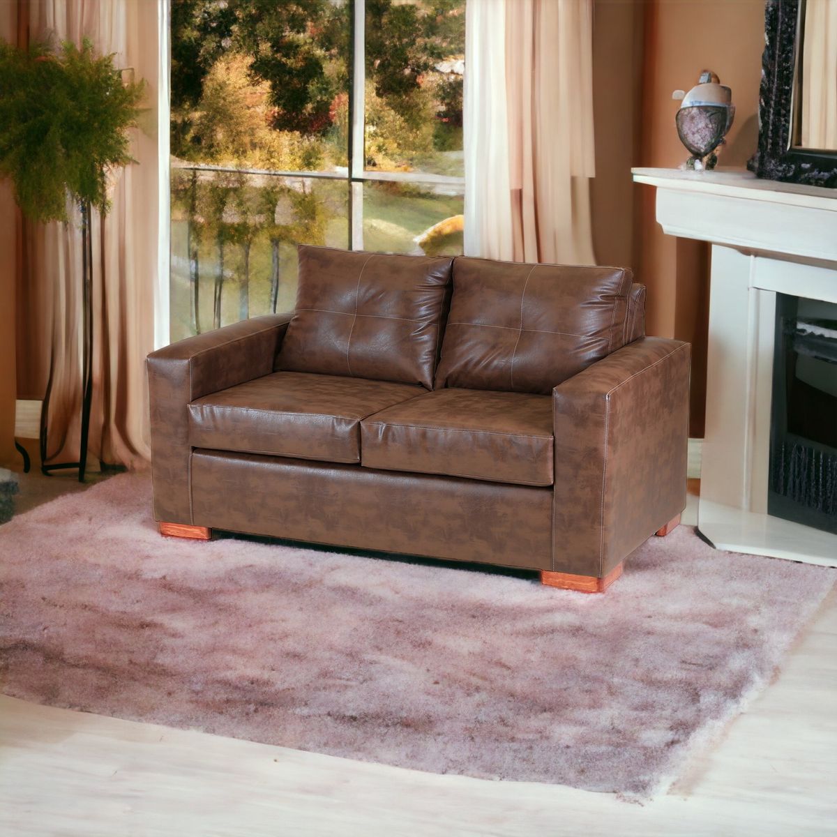 MUEBLES AMERICA - Sofá Franco 2 Cuerpos Cuero Sintético Caramelo