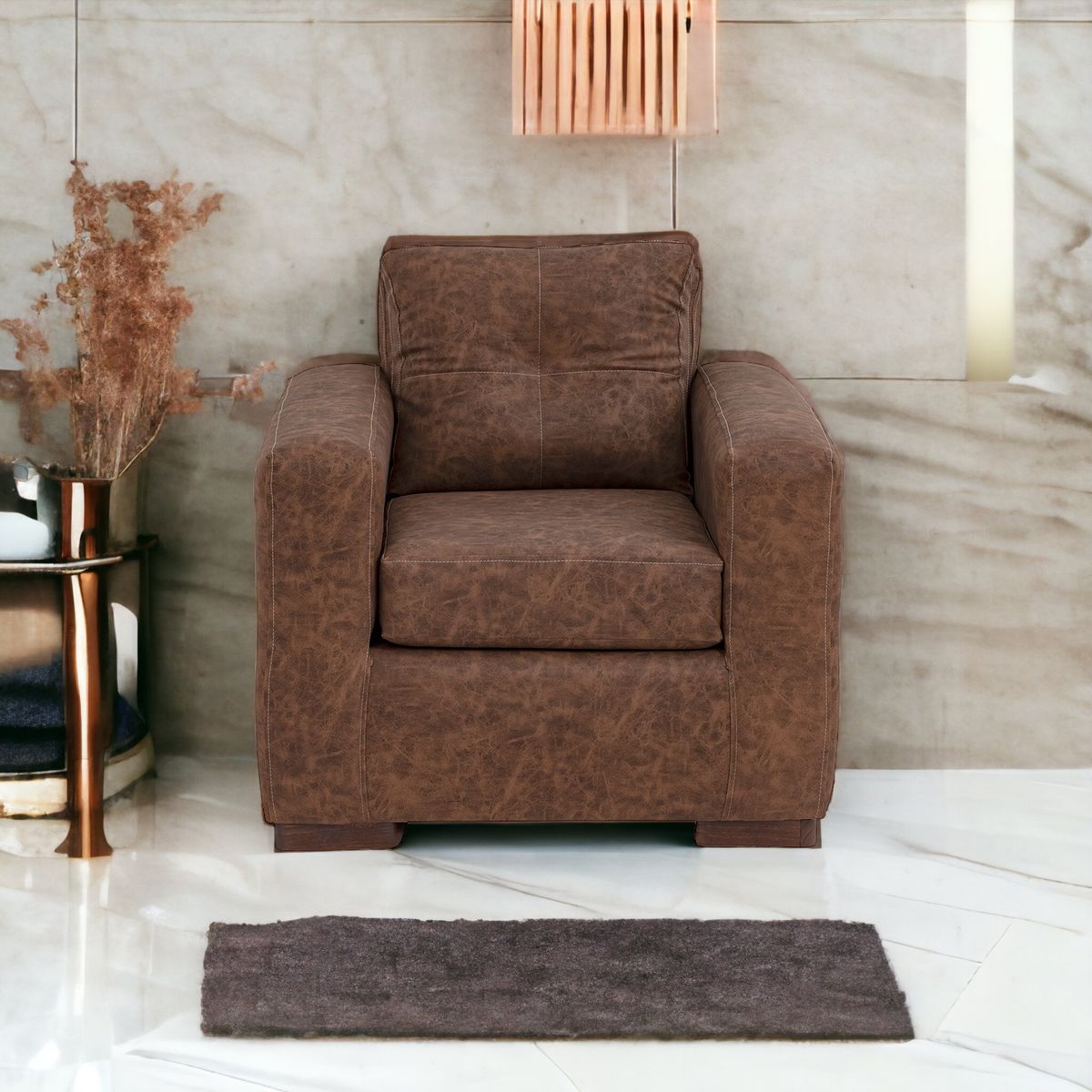 MUEBLES AMERICA - Sofá Franco 1 Cuerpo Cuero Auris  Café