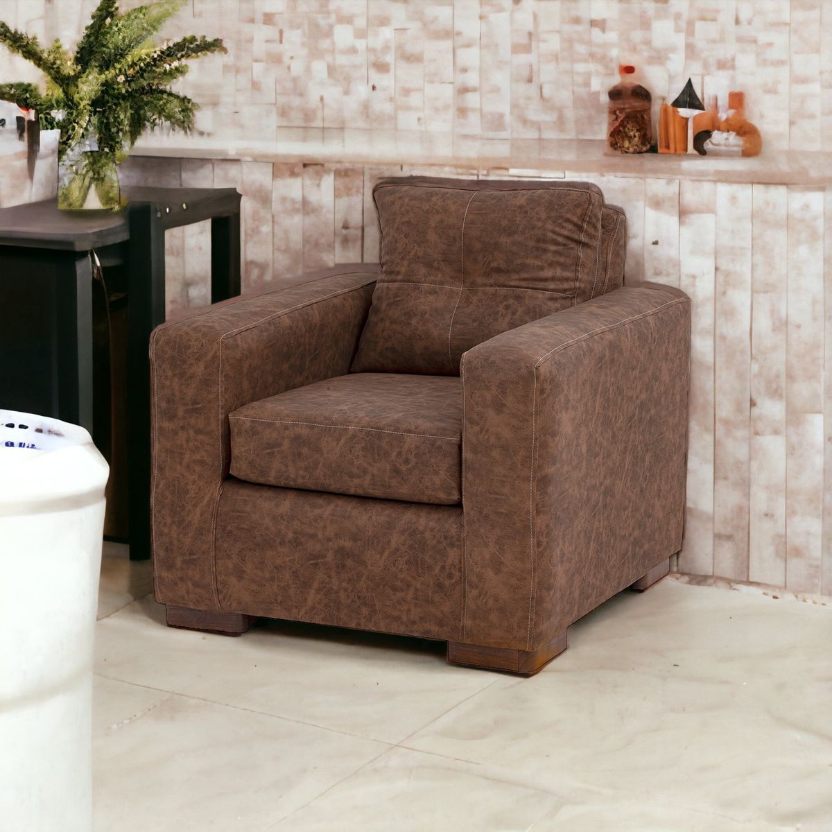 MUEBLES AMERICA - Sofá Franco 1 Cuerpo Cuero Auris  Café