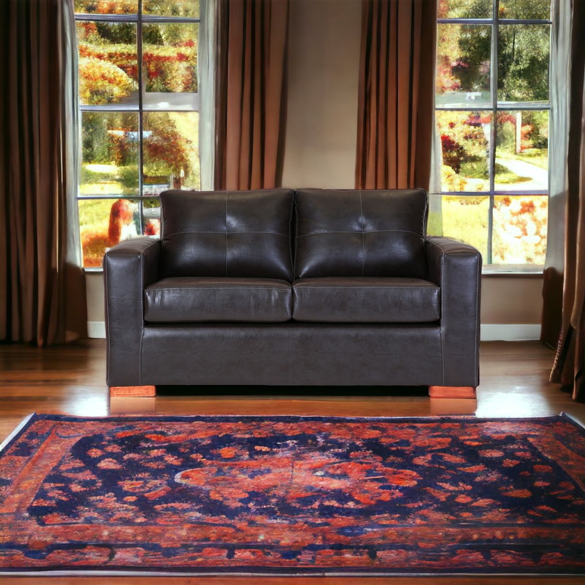 MUEBLES AMERICA - Sofá Franco 2 Cuerpos Cuero Sintético Chocolate