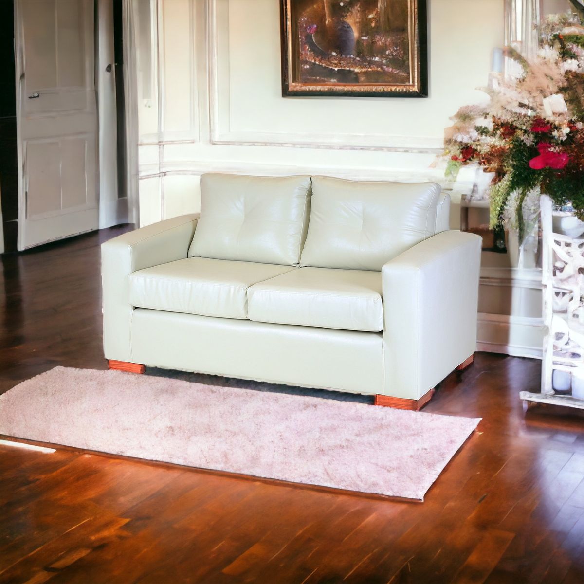 MUEBLES AMERICA - Sofá Franco 2 Cuerpos Cuero Sintético Beige