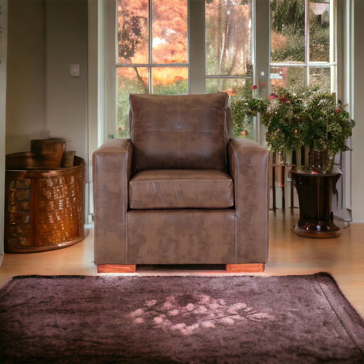 MUEBLES AMERICA - Sofá Franco 1 Cuerpo Cuero Sintético Caramelo