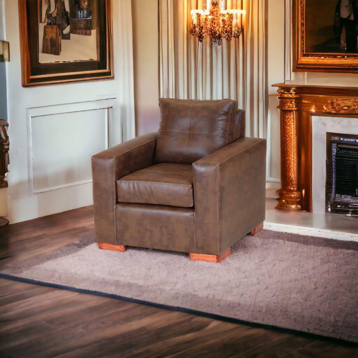 MUEBLES AMERICA - Sofá Franco 1 Cuerpo Cuero Sintético Caramelo