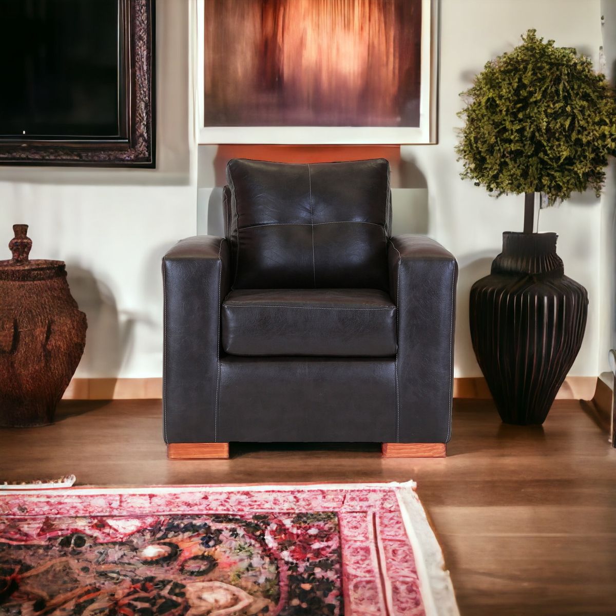 MUEBLES AMERICA - Sofá Franco 1 Cuerpo Cuero Sintético Chocolate