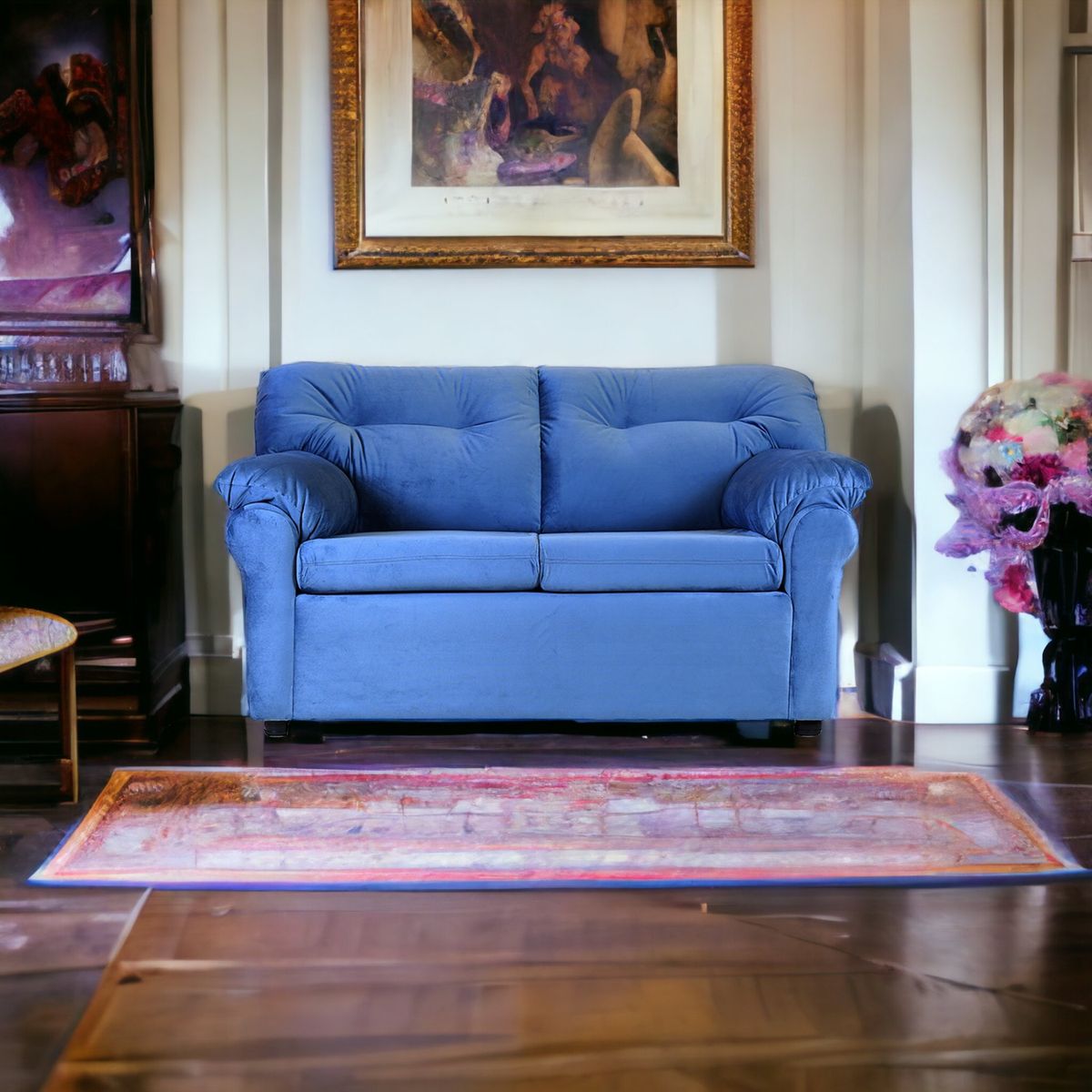 MUEBLES AMERICA - Sofá América 2 Cuerpos Tela Azul Petróleo