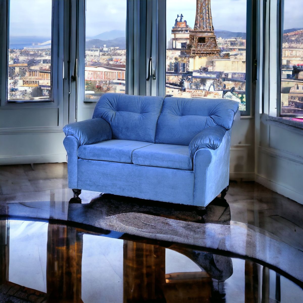 MUEBLES AMERICA - Sofá América 2 Cuerpos Tela Azul Petróleo