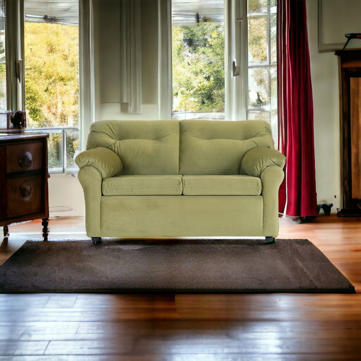 MUEBLES AMERICA - Sofá América 2 Cuerpos Tela Verde Musgo