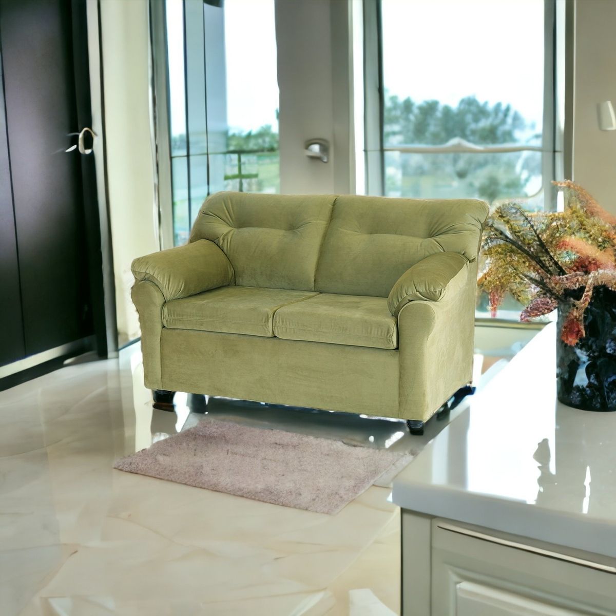 MUEBLES AMERICA - Sofá América 2 Cuerpos Tela Verde Musgo