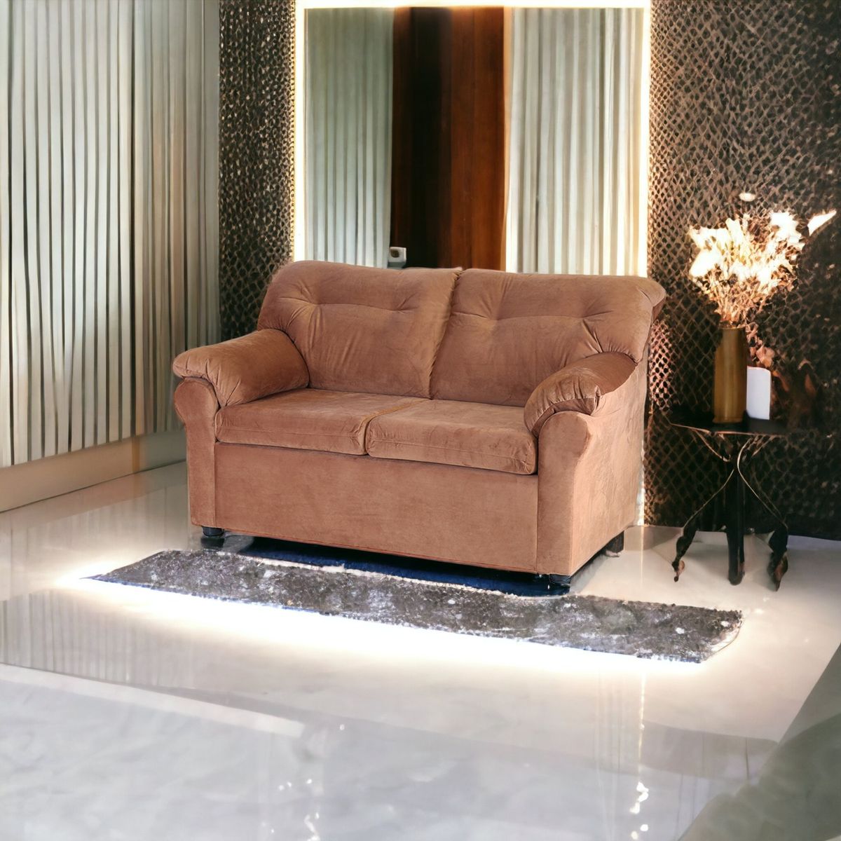 MUEBLES AMERICA - Sofá América 2 Cuerpos Tela Tostado.