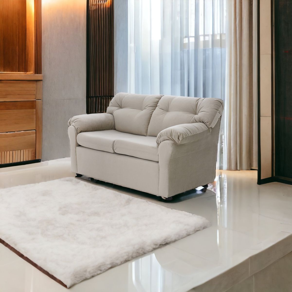 MUEBLES AMERICA - Sofá América 2 Cuerpos Tela Beige