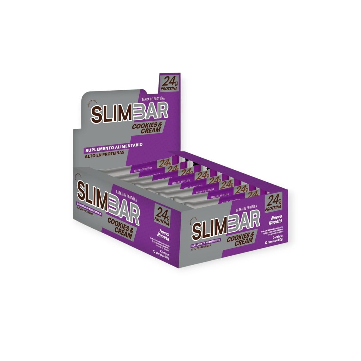 SLIMBAR - Box 12 Barras con 23gr de proteína - 60gr Cookies cream SLIMBAR