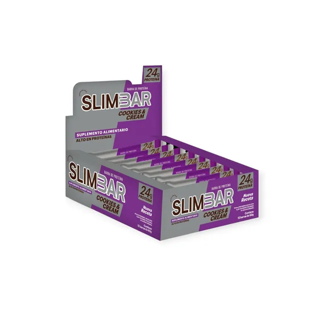 SLIMBAR - Box 12 Barras con 23gr de proteína - 60gr Cookies cream SLIMBAR