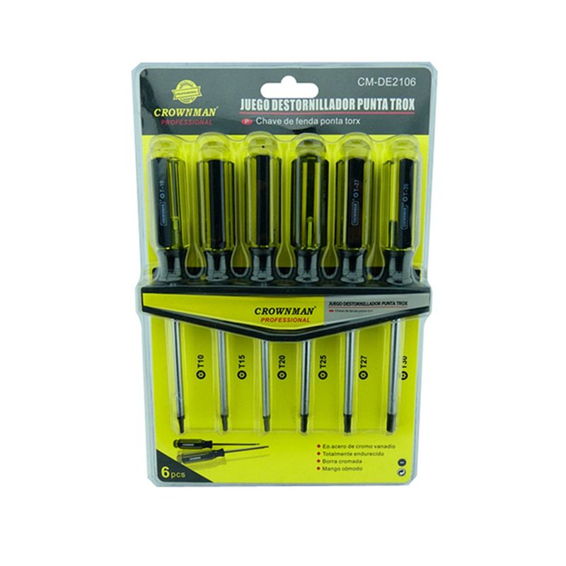 GENERICO - Kit Juego De Destornilladores Torx Estrella 6 Pieza Crownman