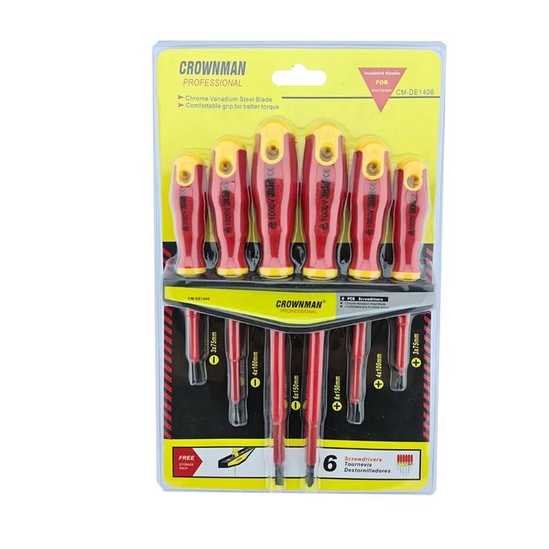 GENERICO - Set Kit Juego Destornilladores Electricos 6 Piezas Crownman