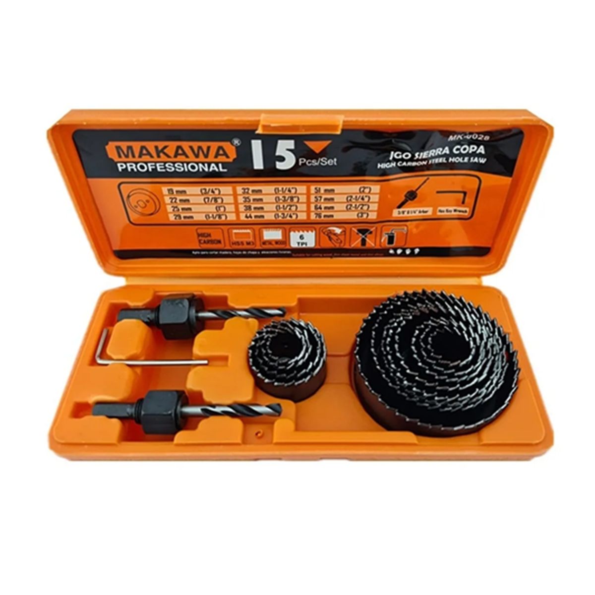 MAKAWA - Juego Hoja Broca Sierra Copa Para Madera 15 Piezas Makawa