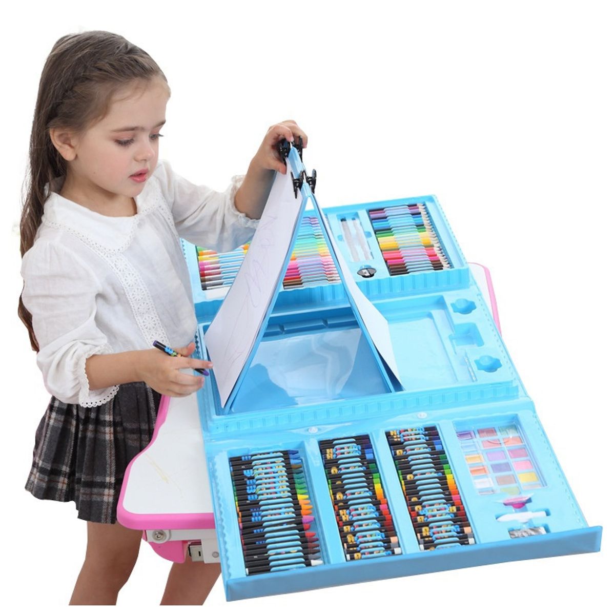 GENERICO - Maleta 208 Piezas De Arte Para Niños Kit Set De Dibujo azul