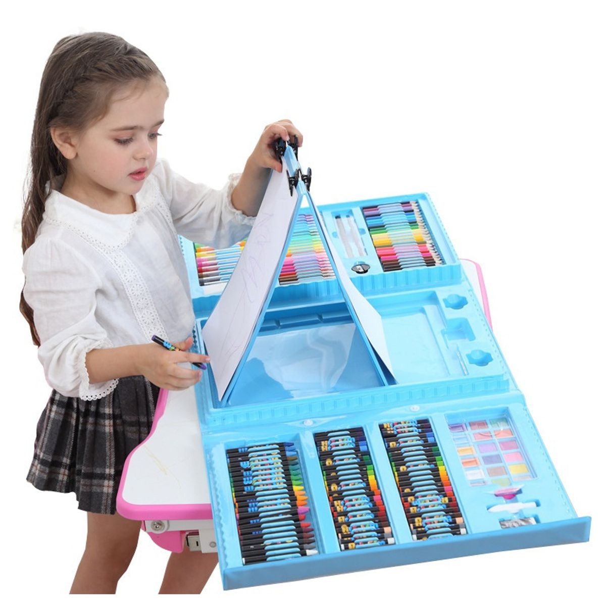 GENERICO - Maleta 208 Piezas De Arte Para Niños Kit Set De Dibujo azul