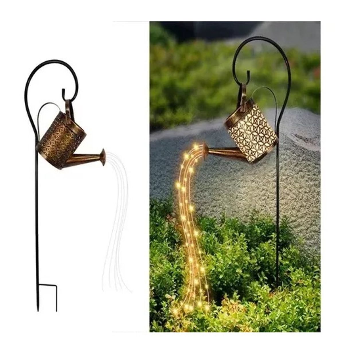 GENERICO - Regadera Cobre Hueca Luz Solar Jardín Led Luz Cálida