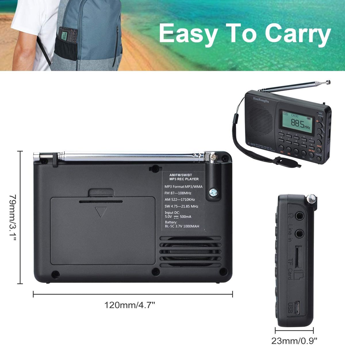 KUANGYE - Radios Portátiles Digital Fm  Am  Bluetooth  Onda Corta