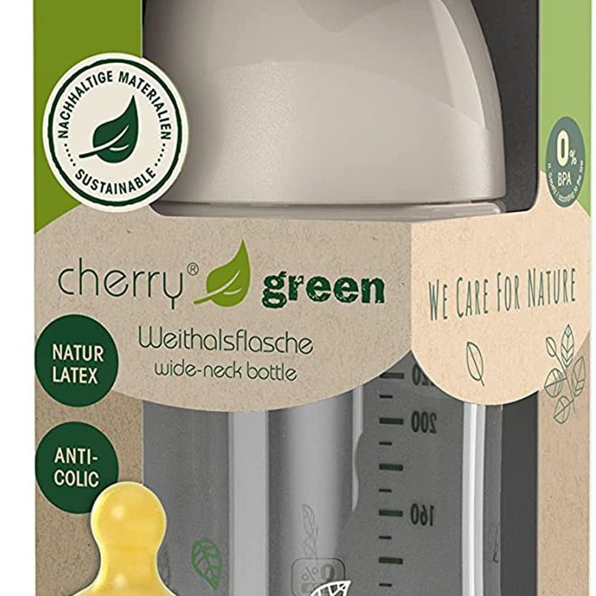 NIP - Mamadera Vidrio Latex Cherry Green 240ml crema