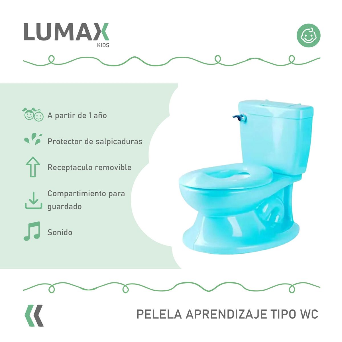 GENERICO - Pelela Aprendizaje Tipo Wc Sonido Cisterna Celeste