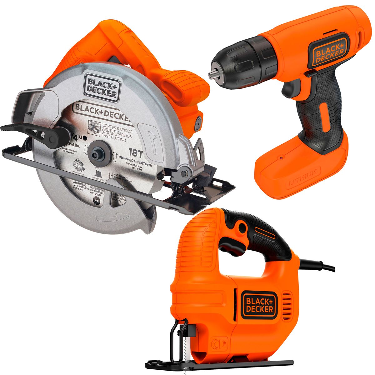 BLACK+DECKER - Sierra Circular + Taladro Atornillador + Caladora BLACK+DECKER