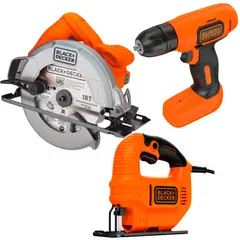 BLACK+DECKER - Sierra Circular + Taladro Atornillador + Caladora