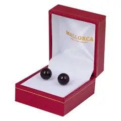 MALLORCA - Aros de Perla 10 mm Vastago plata - Marrón Oscuro