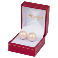 MALLORCA - Aros de Perla 14 mm Vastago Acero - Oriente Rosado