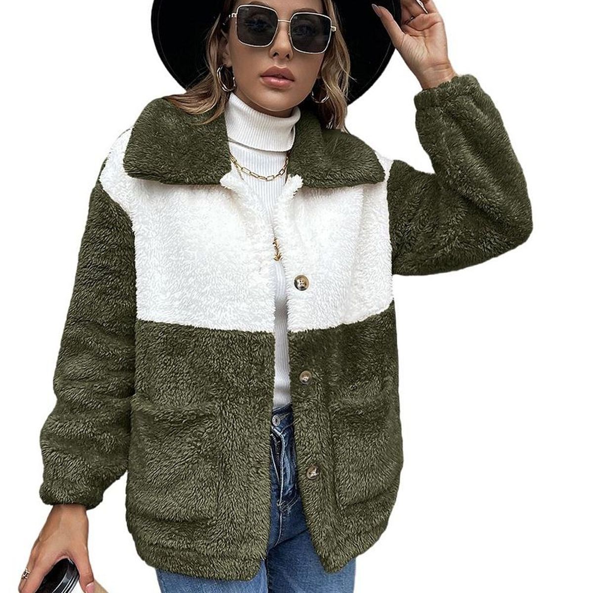 BONVERANO - Chaqueta de vellón con solapas para mujer.