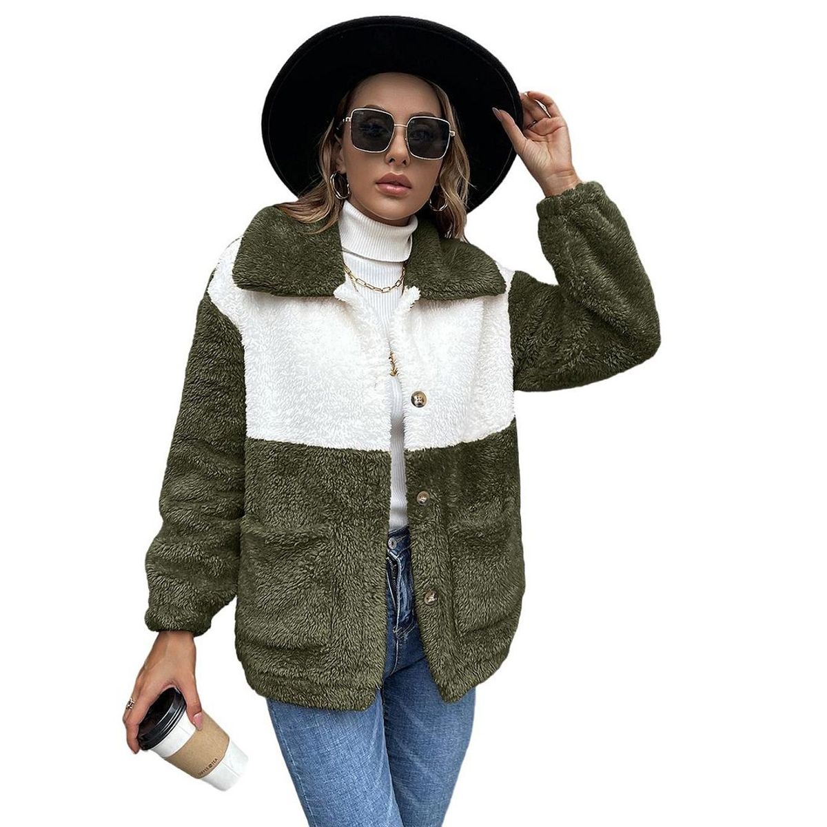 BONVERANO - Chaqueta de vellón con solapas para mujer.