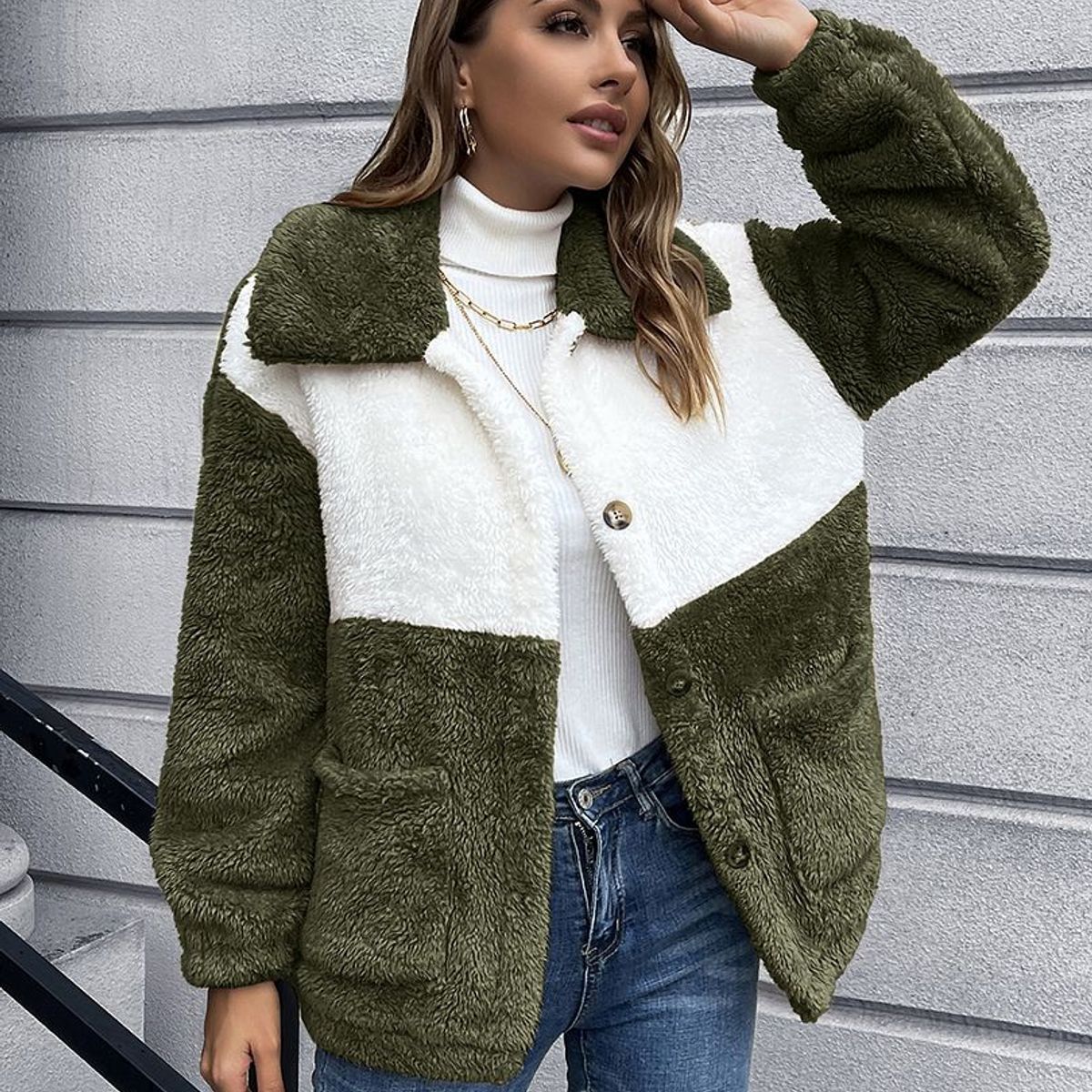 BONVERANO - Chaqueta de vellón con solapas para mujer.