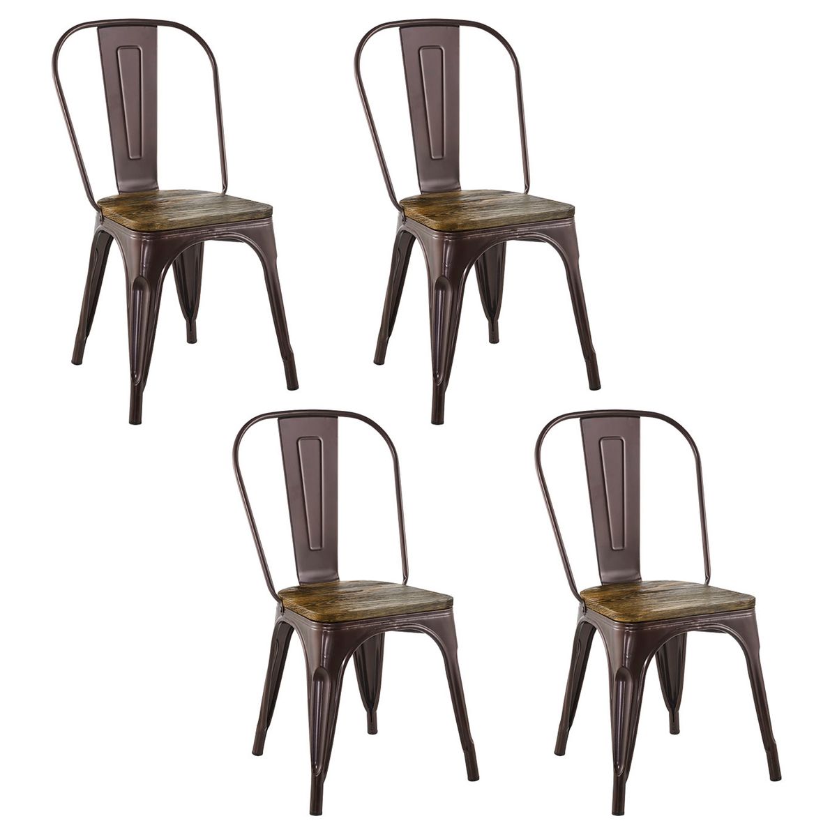 NOVAHUS - Pack 4 Sillas Tolix Vintage Asiento Madera Café