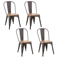 NOVAHUS - Pack 4 Sillas Tolix Vintage Asiento Madera Café