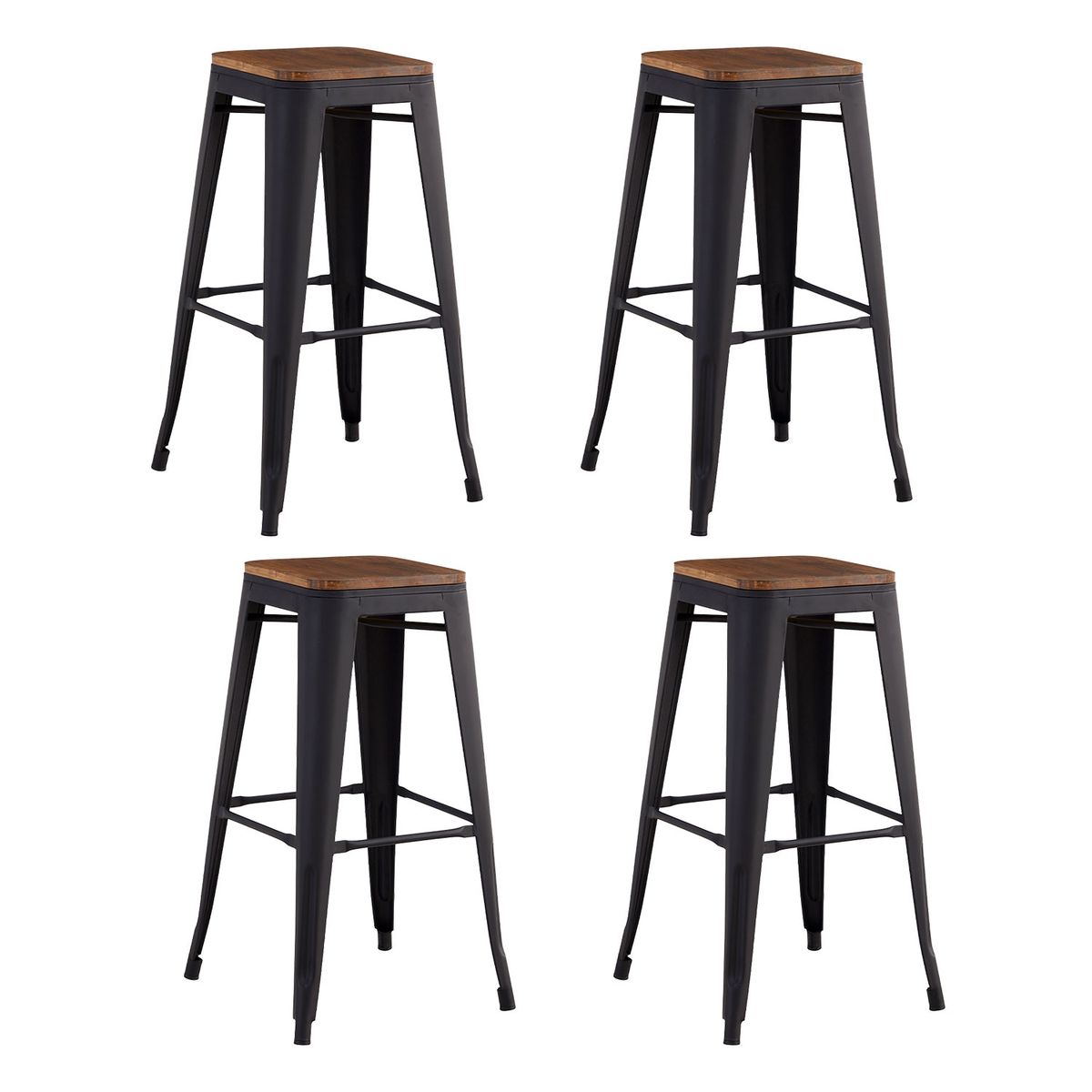 NOVAHUS - Pack 4 Piso metal Tolix asiento madera Negro