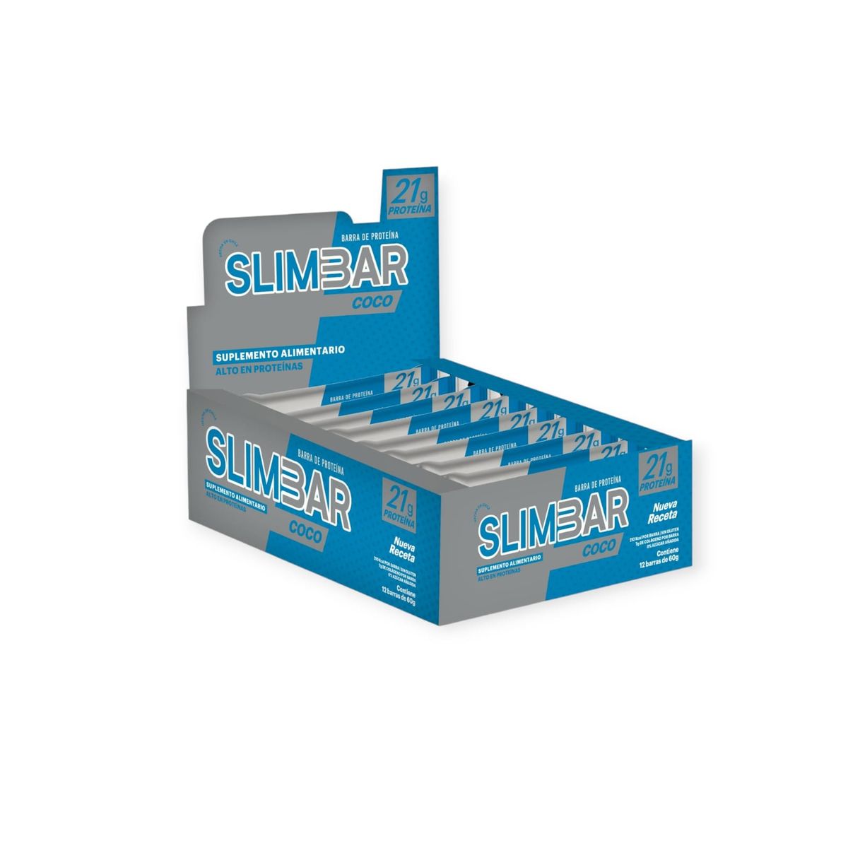 SLIMBAR - Box 12 Barras de proteína - 20gr de proteína - 60gr - Coco SLIMBAR