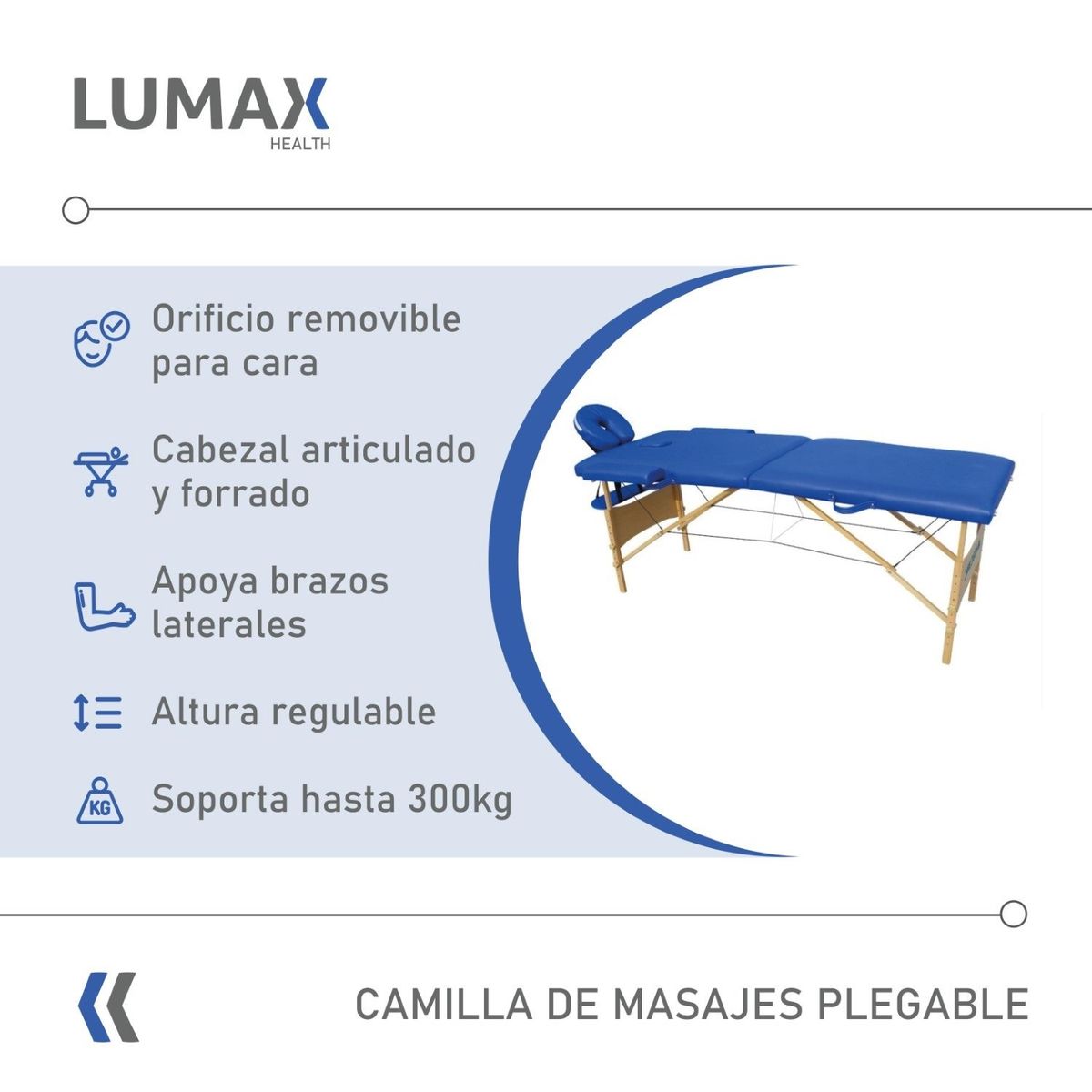 LUMAX - Camilla de Masajes Madera 2 Cuerpos Azul