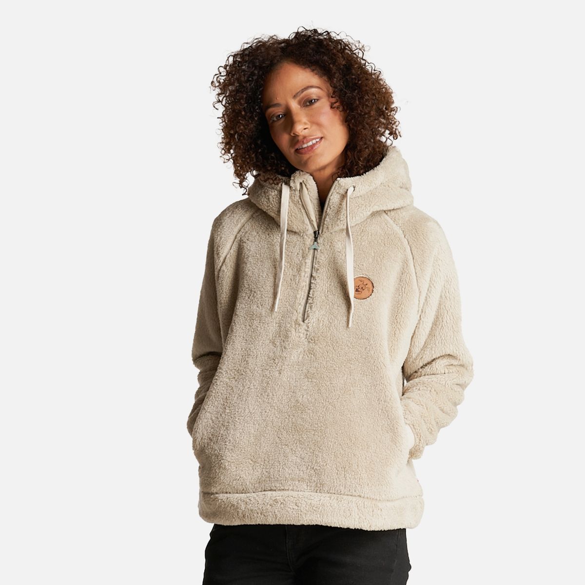 HAKA HONU - Poleron Mujer Cangur-oso Beige Haka Honu