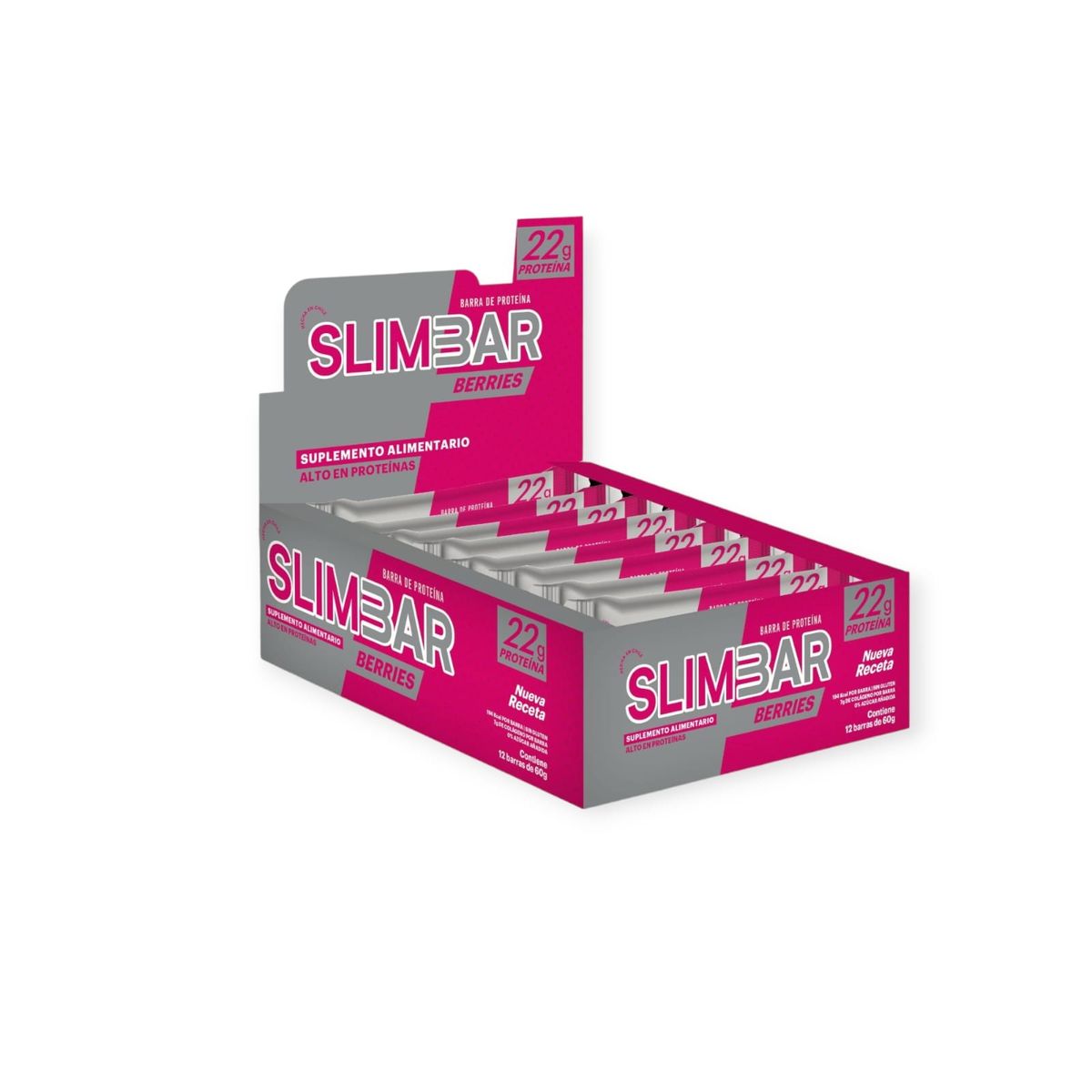 SLIMBAR - Box de  12 Barras de proteína - 22gr de proteína -Berries SLIMBAR
