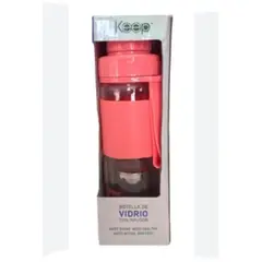 KEEP - BOTELLA VIDRIO CON INFUSOR ROSADO
