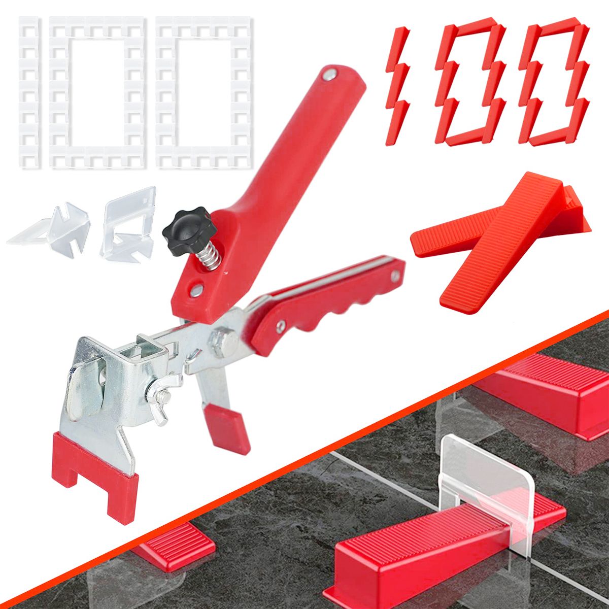 AIZO - Kit Nivelador Cerámicos / 100 Cuñas + 100 Clips 3mm + Alicat