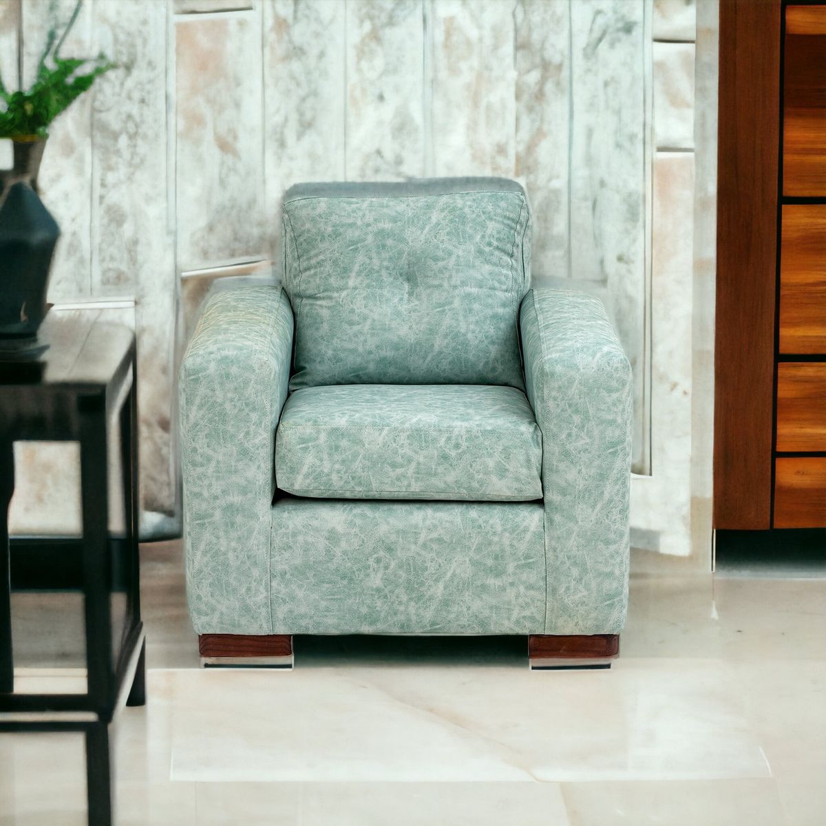 MUEBLES AMERICA - Sofá Franco 1 Cuerpo Cuero Auris  Verde Agua