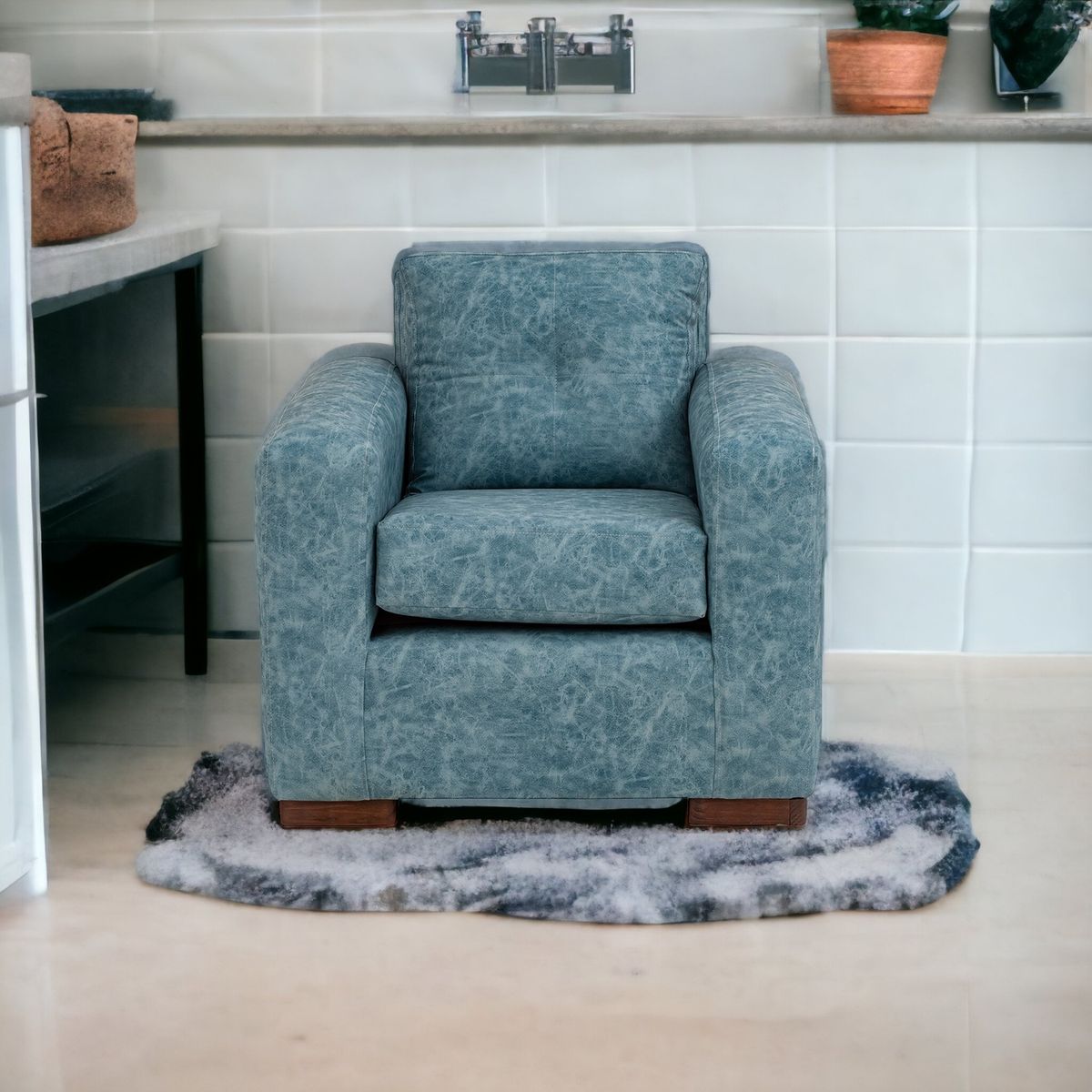 MUEBLES AMERICA - Sofá Franco 1 Cuerpo Cuero Auris Azul Claro