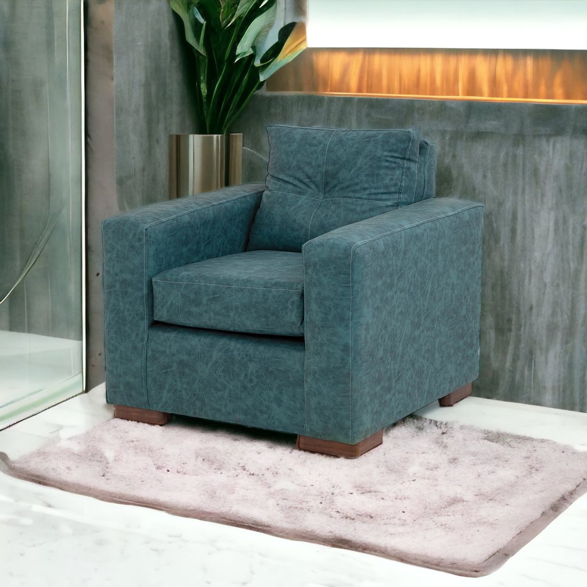 MUEBLES AMERICA - Sofá Franco 1 Cuerpo Cuero Auris  Azul Petróleo