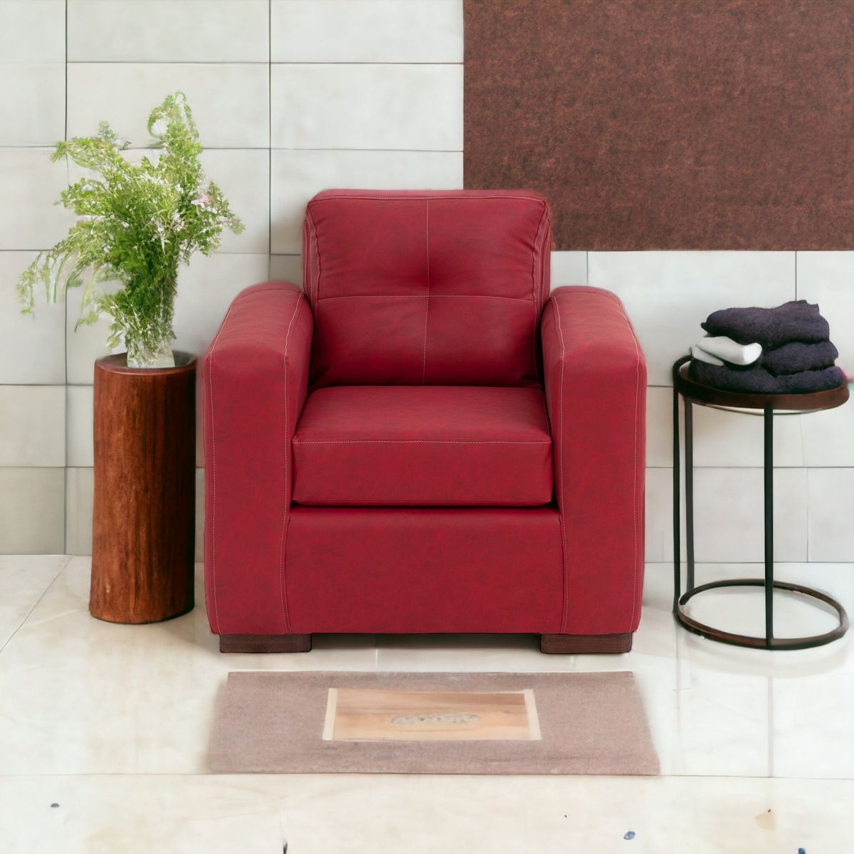 MUEBLES AMERICA - Sofá Franco 1 Cuerpo Cuero Auris Burdeo.